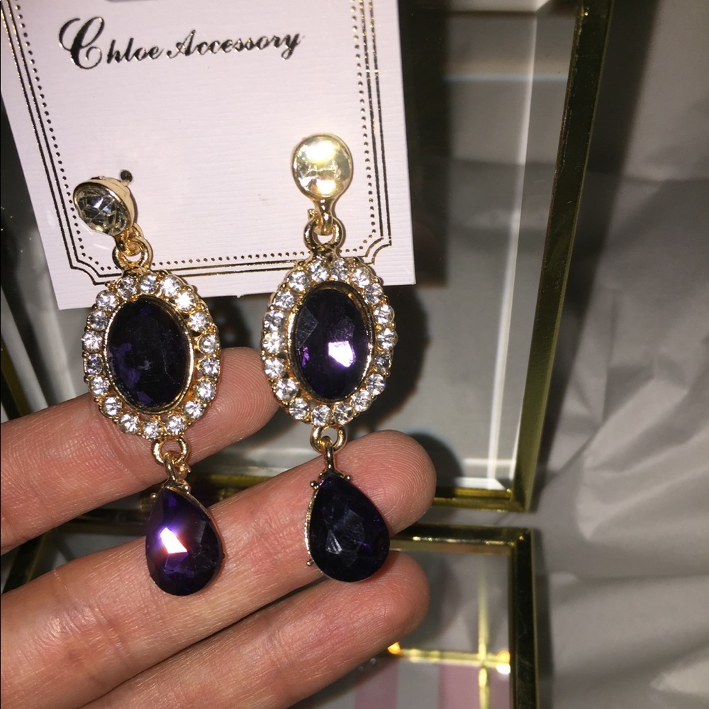 Purple long earrings - Picture 2 of 7